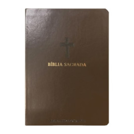 B�blia Letra Hipergigante Arc Full Color Pu Luxo Com Harpa Com �ndice Marrom Cruz