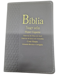 Biblia Hiper Gigante Luxo Com Harpa Palavra de Deus em Azul Jesus em Vermelho Lateral Artistica