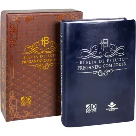 B�blia de estudo pregando com poder azul nobre