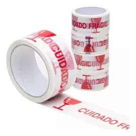 Fitas Cuidado Frgil 48mm X 300m Branca - Cola Muito Forte