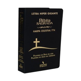 B�blia com Harpa 774  Letra Hipergigante Luxo Cruz Preta Palavras de Jesus Em vermelho