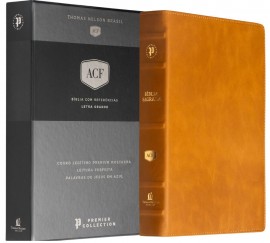 B�blia  ACF Couro leg�timo mostarda, Letra grande Premier Collection Com letras de Jesus em azul e refer�ncias cruzadas