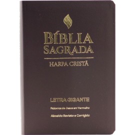 B�blia com Harpa Crist� Luxo  Letra Gigante Marrom Cpad