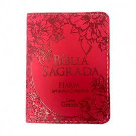 Bblia Letra Grande Arc Capa Luxo Pu Com Harpa Vermelha