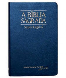 B�blia ACF Letra Super Leg�vel Capa Azul Borda Dourada
