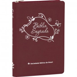 B�blia Sagrada ARA Letra Grande Capa Luxo Vinho Ziper
