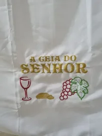 Kit de Toalha de Santa Ceia 2Mt Bordada Branco 4 Pe�as