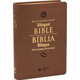 Bíblia Bilíngue Português NAA Inglês Luxo Marrom