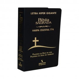 B�blia com Harpa 774  Letra Hipergigante Luxo Cruz Preta Palavras de Jesus Em vermelho