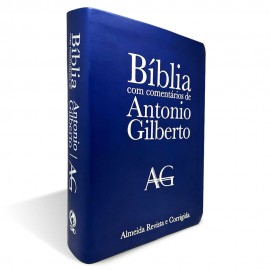 B�blia com Coment�rios de Ant�nio Gilberto Grande Luxo Azul