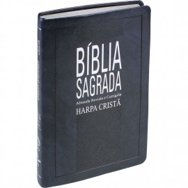 Biblia mais fina rc com harpa azul nobre