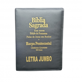 B�blia Letra jumbo Luxo lateral Dourada Com Harpa KCP