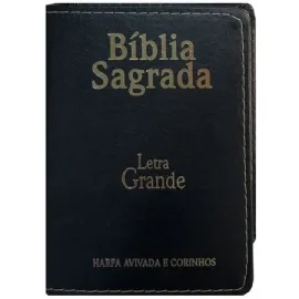 B�blia Letra Grande Arc Capa Luxo Pu Com Harpa e Corinhos Preta