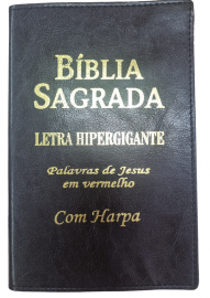 Bblia Hipergigante Com Harpa Lateral Dourada Palavra de Jesus em Vemelho e Deus em Azul