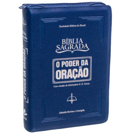 B�blia O Poder da Ora��o ARC Letra Normal Capa com Ziper Azul