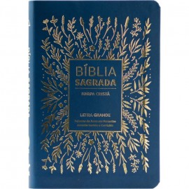 B�blia Grande Harpa Crist� Luxo Letra Grande Floral Azul