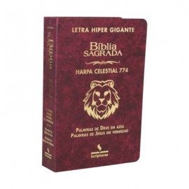 Bblia com Harpa 774  Letra Hipergigante Luxo Vinho Leao Palavras de Jesus Em vermelho