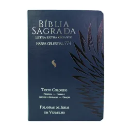 B�blia Letras Extra Gigante Texto Colorido Palavras De Consolo Em Azul Profecia Em Verde  Com Harpa 774 - Azul �guia