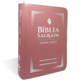 B�blia Grande Harpa Crist� Z�per Letra Grande Rosa Claro