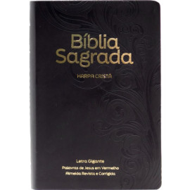 B�blia Letra Gigante, Luxo Edi��o com Letras Vermelhas e Harpa Crist� Preta