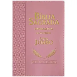 B�blia Jumbo Luxo Rosa Lateral Duorada Full Collor Com Harpa Palavras de Deus em Azul e Jesus em Vermelho