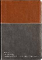 Bblia de Estudo Inrodutria NVI Leitura Perfeita Capa Couro Soft Marrom e Cinza Chumbo