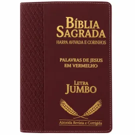 B�blia Jumbo Luxo Vinho Estrela Full Collor Com Harpa Palavras de Deus em Azul e Jesus em Vermelho