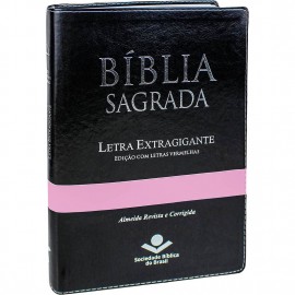 Biblia Letra Extra Gigante  Preta C Faixa Rosa com indice