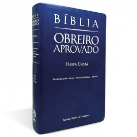 B�blia Obreiro Aprovado M�dia Luxo Harpa Crist� Azul