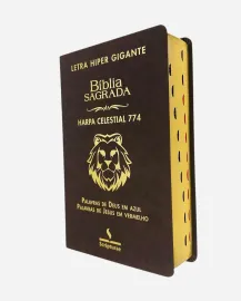 B�blia com Harpa 774 Letra Hipergigante Luxo Vermelho Leao marrom Palavras de Jesus Em vermelho