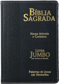 Bíblia Letra Jumbo Capa PU Luxo Peixinho Preto 