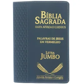 B�blia Jumbo Luxo Vinho Lateral Duorada Full Collor Com Harpa Palavras de Deus em Azul e Jesus em Vermelho