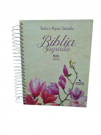 Bblia King James 1611 - Com Espaco Para Anotaoes Espiral Texto colorido flor Magnolia