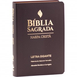 B�blia com Harpa Crist� Luxo  Letra Gigante Marrom Cpad