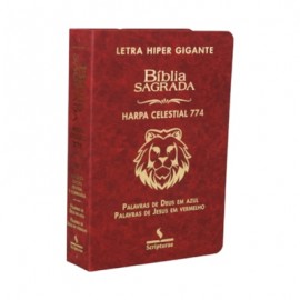 Bblia com Harpa 774  Letra Hipergigante Luxo Vermelho Leao Palavras de Jesus Em vermelho