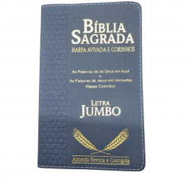 Bblia Letra Jumbo Luxo Full Collor Com Harpa Palavras de Deus em Azul e Jesus em Vermelho