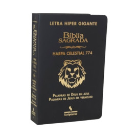 B�blia com Harpa 774  Letra Hipergigante Luxo Preta Leao Palavras de Jesus Em vermelho