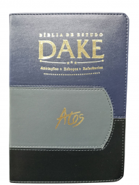 Bblia de Estudo Dake Letra Grande Capa Luxo Preta Cinza e Azul