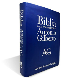 B�blia com Coment�rios de Ant�nio Gilberto Grande Luxo Azul
