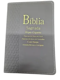Biblia Hiper Gigante Luxo Com Harpa Palavra de Deus em azul Jesus em Vermelho - Lateral Artistica