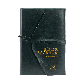 B�blia ACF letra grande com fechamento em tira, courosoft verde artesanal