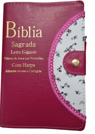Bíblia Letra Grande Econômica  Meia Lua Com Caneta C. Harpa Palavras de Jesus em Vermelho