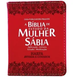 B�blia da mulher s�bia de bolsa - flores - Vermelho com harpa