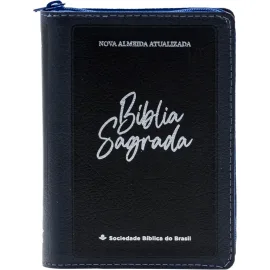 B�blia NAA Letra Maior, com mapa, com �ndice, com z�per, Capa Couro Sint�tico Azul
