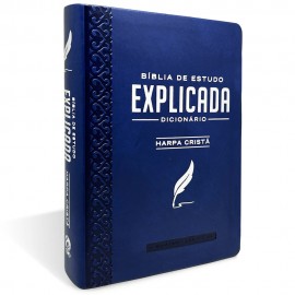 B�blia de Estudo Explicada M�dia Luxo Azul Com Harpa