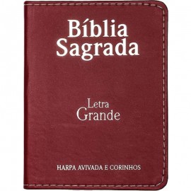 Bíblia Letra Grande Arc Capa Luxo Pu Com Harpa e Corinhos Bordô