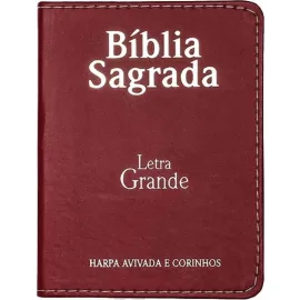 B�blia Letra Grande Arc Capa Luxo Pu Com Harpa e Corinhos Bord�