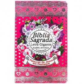 Biblia Letra Gigante A.R.C Luxo Laminada Com Harpa Pink