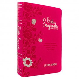 Bblia Letra Jumbo  ARC Harpa Avivada e Corinhos Capa Luxo Floral Pink