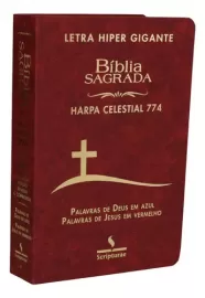 B�blia com Harpa 774  Letra Hipergigante Luxo Cruz Bordor Palavras de Jesus Em vermelho
